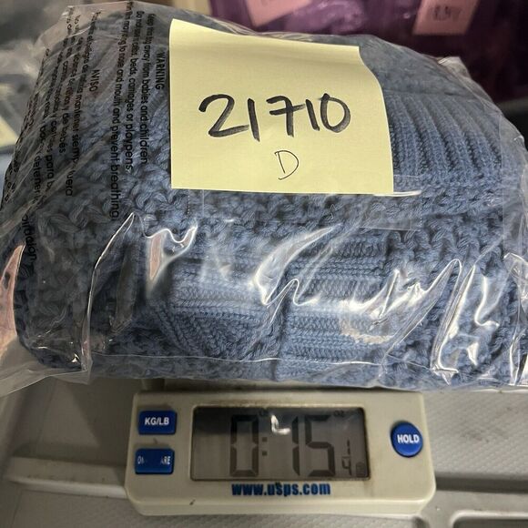 Talbots Open Knit Raglan Sweater Blue V-Neck Coastal Grandmother Pullover LARGE - Picture 10 of 10